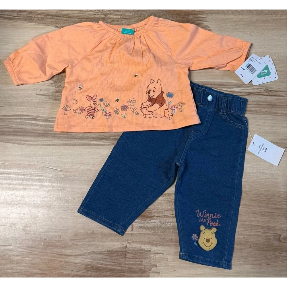 NWT Disney Baby Girls Long Sleeve Top & Pants Set Coral Size 3-6M